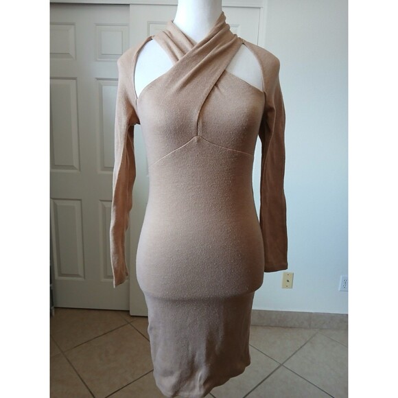 ASTR THE LABEL Wrap Neck Cutout Long Sleeve Brown Knit Dress Small - Picture 4 of 16